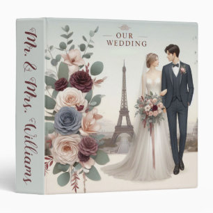 Bride and Groom in Paris with Flowers  3 Ring Binder