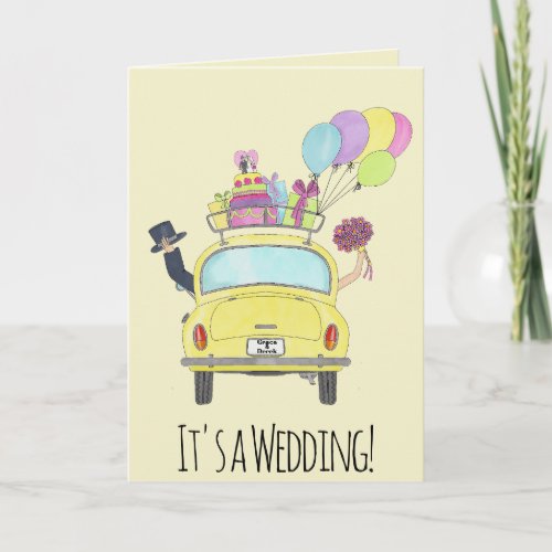 Bride and Groom in Retro Car Wedding Invitation
