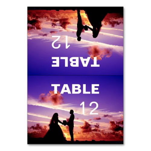 Bride and Groom in Sunset Folded Table Card