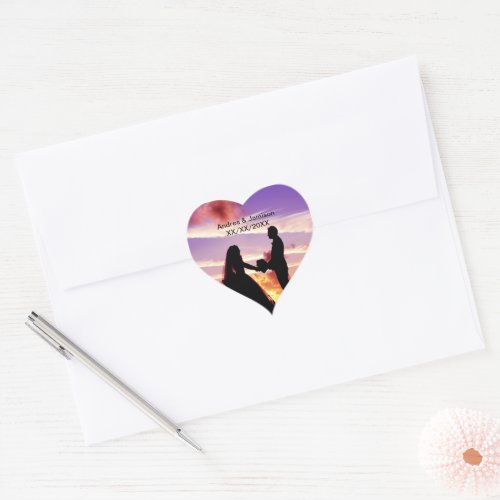 Bride and Groom in Sunset Heart Stickers
