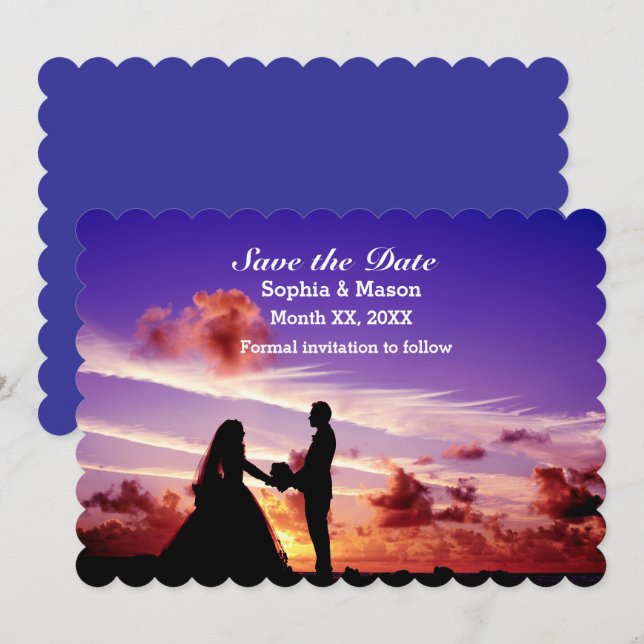 Bride and Groom in Sunset Save the Date Flat Card (Front/Back)