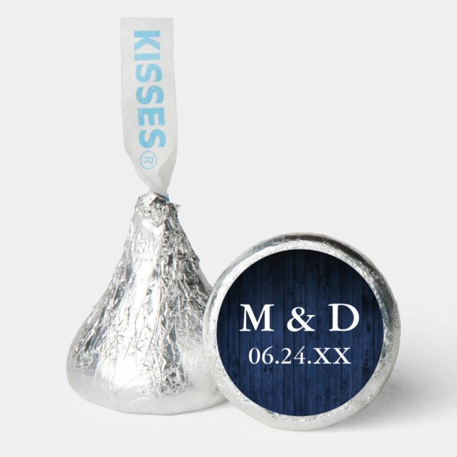 Bride and Groom Initials Blue Wood Wedding Hershey®'s Kisses® (Front)