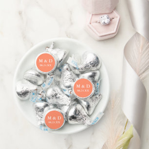 Bride and Groom Initials Coral Hershey®'s Kisses®