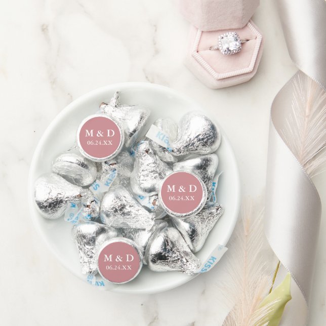 Bride and Groom Initials Dusty Rose Wedding Hershey®'s Kisses® (Wedding)