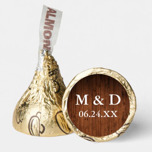 Bride and Groom Initials Rustic Wood Wedding Gold Hersheys Kisses