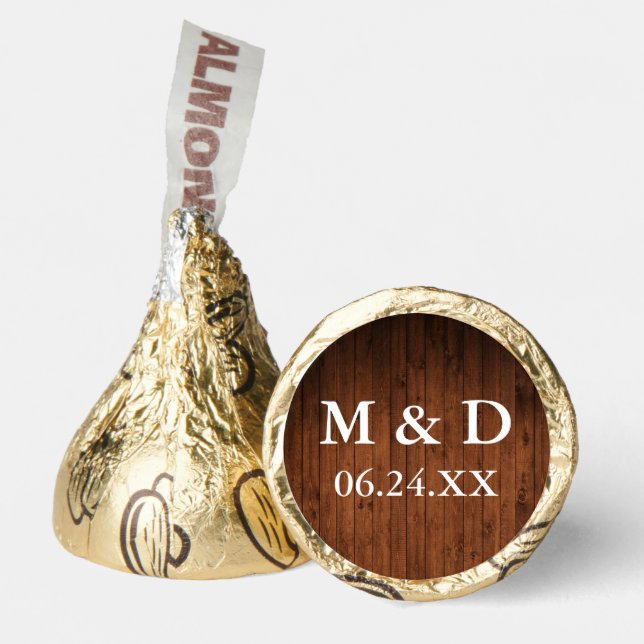 Bride and Groom Initials Rustic Wood Wedding Gold Hershey®'s Kisses® (Front)