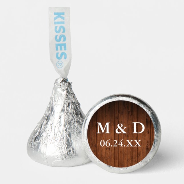 Bride and Groom Initials Rustic Wood Wedding  Hershey®'s Kisses® (Front)