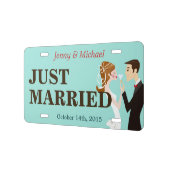 Bride and Groom Just Married Decorative Wedding License Plate (Left)