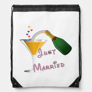 Bride and Groom Just Married Drawstring Bag