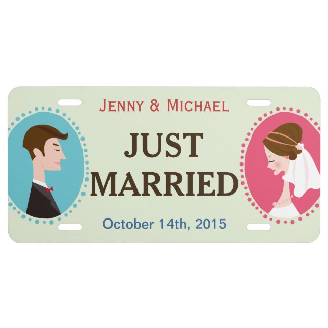 Bride and Groom Just Married - Personalized License Plate (Front)