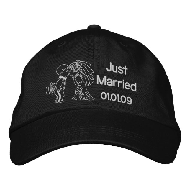 Bride and Groom Kiss - Just Married Embroidered Baseball Hat (Front)