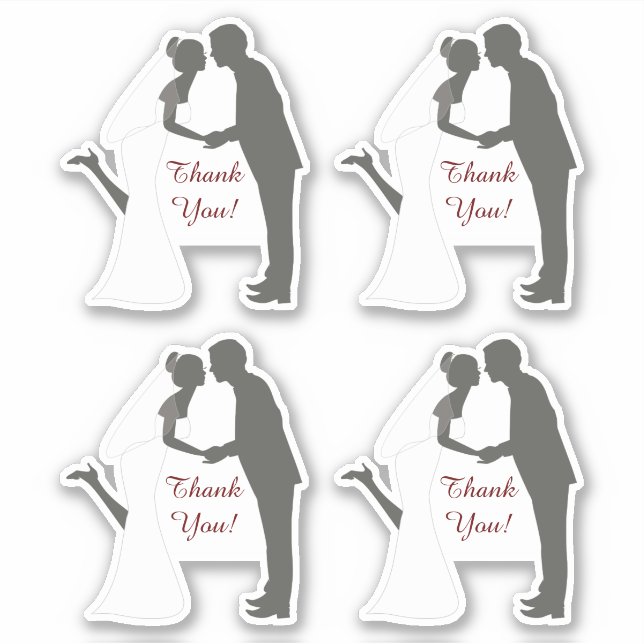 Bride and Groom Kiss Wedding Thank You Contour Sticker (Front)