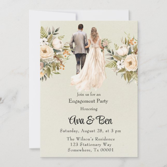 Bride and Groom Light Green Engagement Party Invitation (Front)