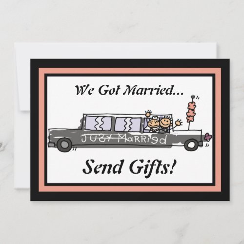 Bride and Groom Limo Elopement  Reception Invitation