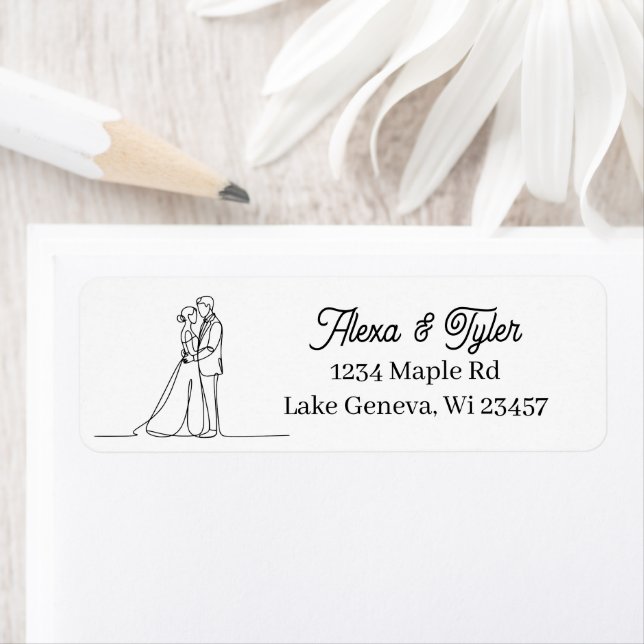 Bride and Groom Line Art Wedding Label (Insitu)