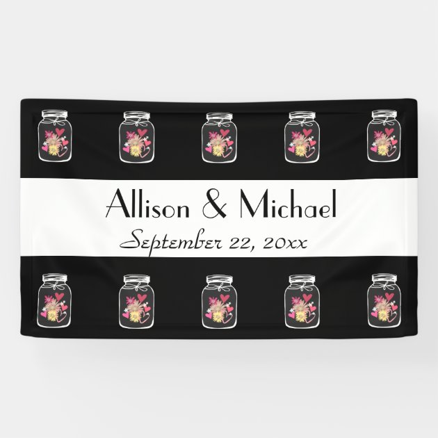 Bride And Groom Mason Jars Choose Your Color Banner