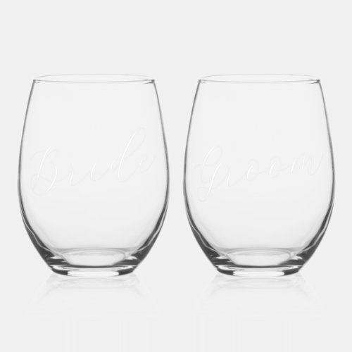 Bride and Groom Matching Set Stemless Wine Glass