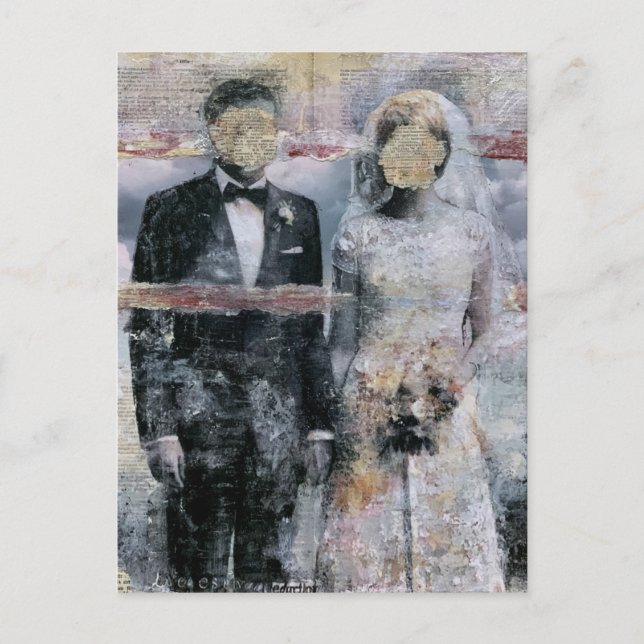 Bride and Groom Mixed Media Collage Postcard (Front)