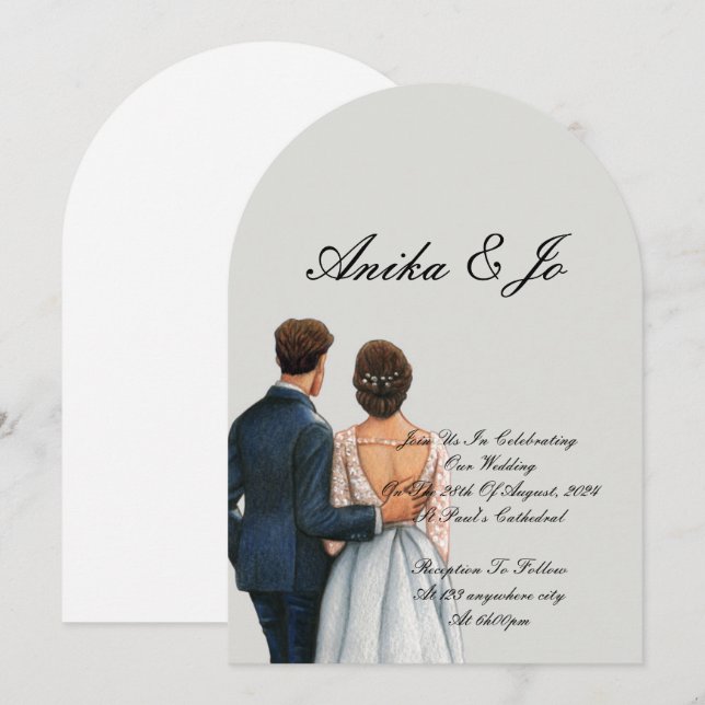 bride and groom modern wedding  invitation (Front/Back)