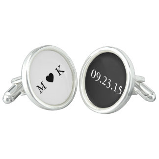 Bride and Groom Monogram - Black White Wedding Cufflinks