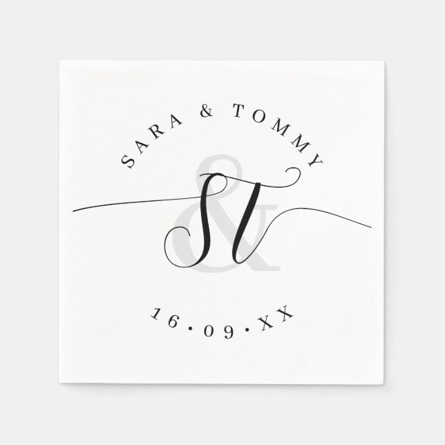 Bride and Groom Monogram Elegant Minimal Wedding Napkins (Front)