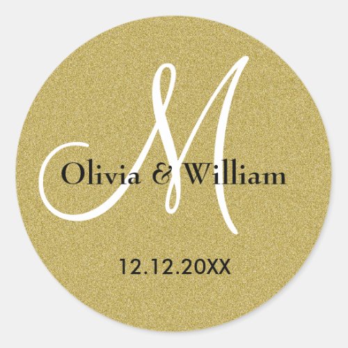 Bride And Groom Monogram Gold Glitter Wedding Classic Round Sticker