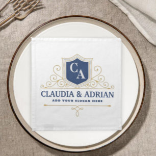 Bride And Groom Monogram Names Elegant Weeding Cloth Napkin