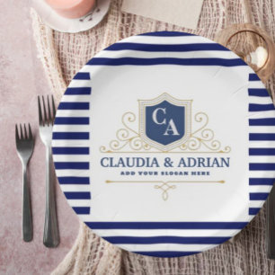 Bride And Groom Monogram Names Elegant Weeding Paper Plates