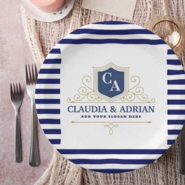 Bride And Groom Monogram Names Elegant Weeding Paper Plates (Creator Uploaded)