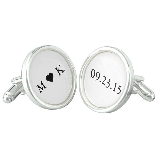 Bride and Groom Monogram - Simple Elegant Wedding Cufflinks (Angled)