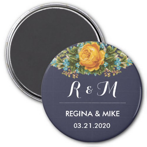 Bride and Groom Monogram Vintage Yellow Rose Magnet