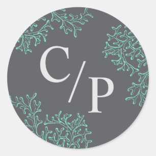 Bride and Groom Monogram Wedding with Sea Coral Classic Round Sticker