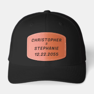 BRIDE and GROOM Names and Wedding Date  Leather Patch Hat