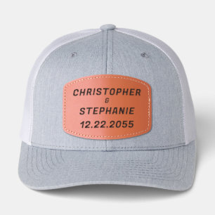 BRIDE and GROOM Names and Wedding Date Leather Patch Hat