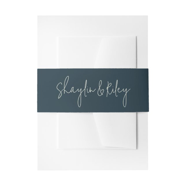 Bride and Groom Names Blue Wedding Invitation Belly Band (Front Example)