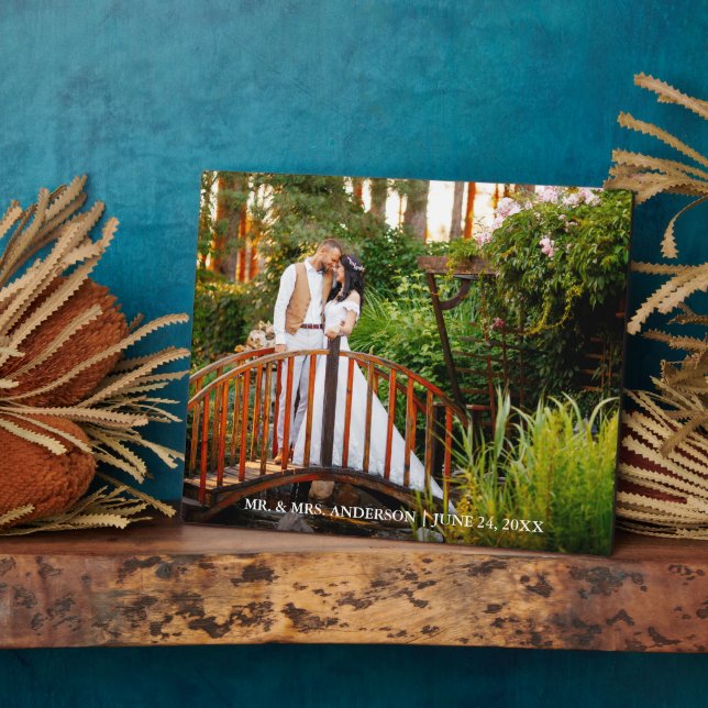 Bride and Groom Names Date 8x10 Wedding Photo Plaque (Side)