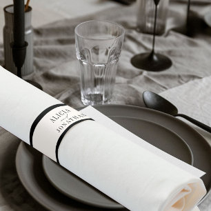 Bride and groom names elegant ivory black wedding napkin bands