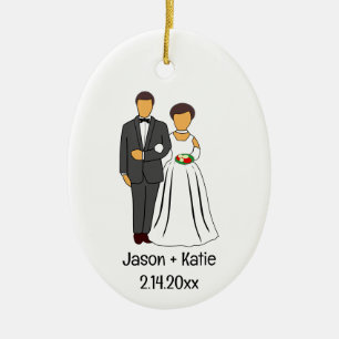 Bride and Groom Names Wedding Favor Ceramic Ornament