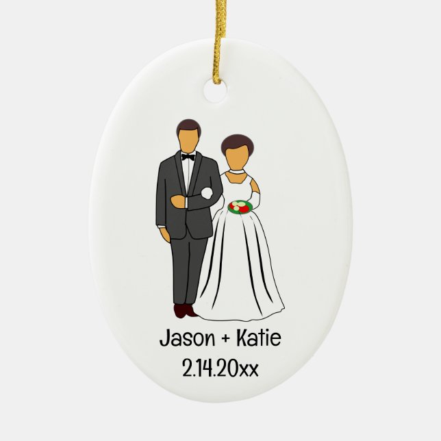 Bride and Groom Names Wedding Favor Ceramic Ornament (Front)
