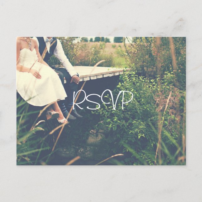 Bride and Groom Nature Wedding RSVP with Photo Invitation Postcard (Front)