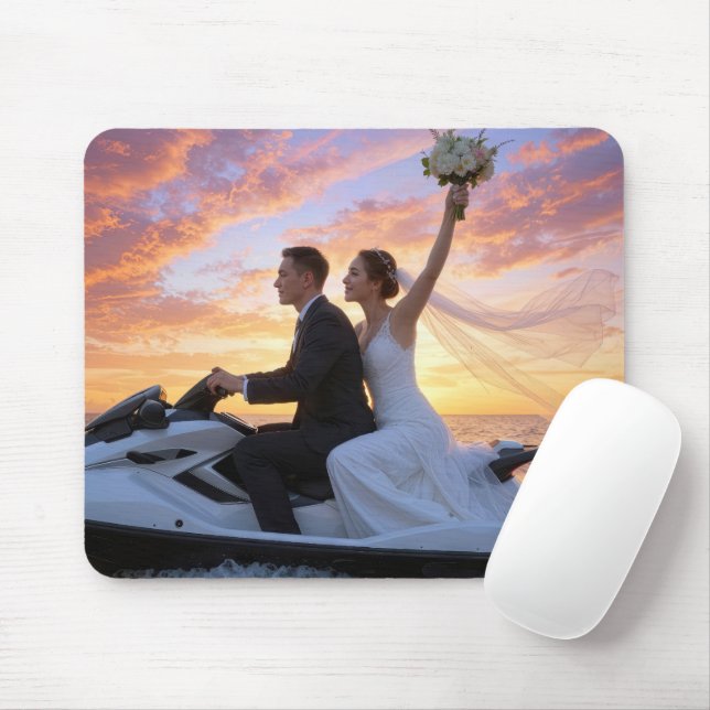 Bride and Groom on a Jet Ski Mouse Pad (With Mouse)