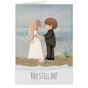 bride and groom on beach anniversary cards