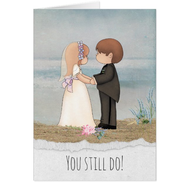 bride and groom on beach anniversary cards (Front)