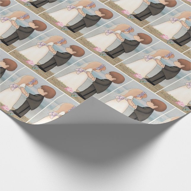 bride and groom on beach wrapping paper (Corner)