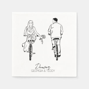 Bride and Groom on Bikes Wedding cocktail napkin