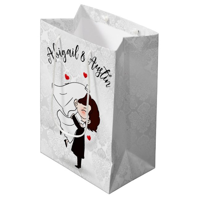 Bride and Groom on Satin Damask Medium Gift Bag (Front Angled)