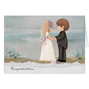 bride and groom on seashore