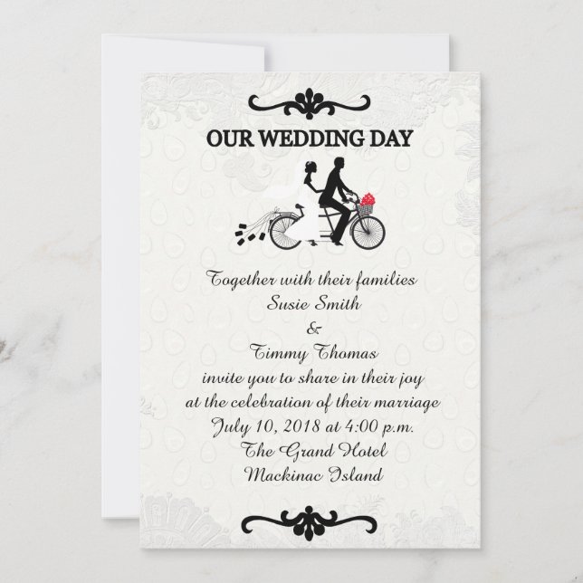 Bride and Groom on Tandem Bicycle Wedding Invitati Invitation (Front)