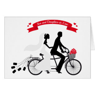 bride and groom on wedding bicycle cards