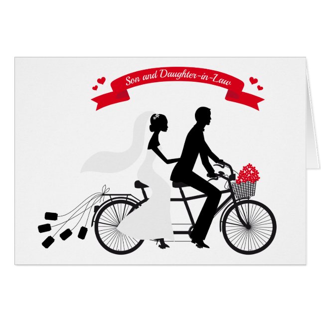 bride and groom on wedding bicycle cards (Front Horizontal)